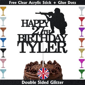 Personalised Glitter Army Commando Gun Special Forces Operations Birthday Cake Topper Decoration