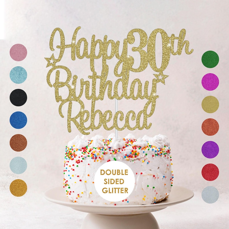Personalised Happy Birthday Cake Topper Custom Cake Decoration with Any Name Age MultiColored Glitter Cake Topper 16th 18th 21st 30th 60th image 9