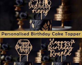 Personalised happy birthday cake topper - birthday party decoration - name cake decor - wooden birthday party cake topper - birthday gift