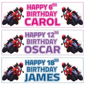 x2 Happy Birthday Banner, Personalised Motor Bike Birthday Banner Bike Lovers Motorcycle Lover Motor Bike Decor, Racing Party, Sports Banner