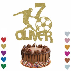 Personalised Football Cake Topper, Football Lover Cake Topper, Sport Cake Topper Personalised Any Name Any Age Custom Cake Topper Glitter Light Gold