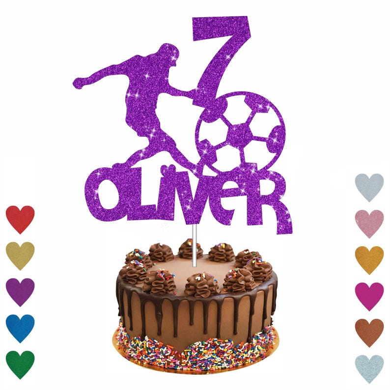Personalised Football Cake Topper, Football Lover Cake Topper, Sport Cake Topper Personalised Any Name Any Age Custom Cake Topper Glitter Purple