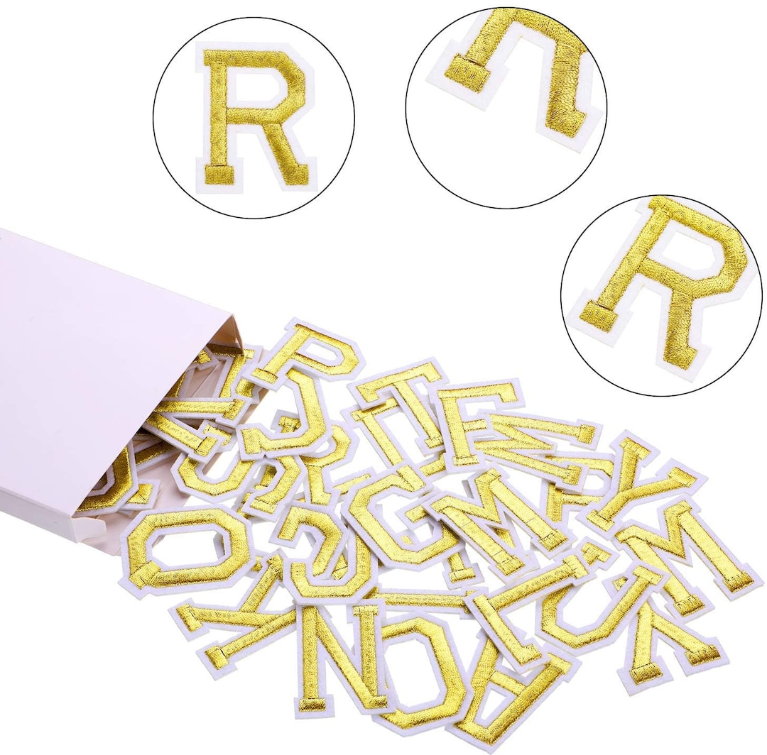 Alphabets Gold Letter Patch Patches Iron on / Sew on Retro Alphabet