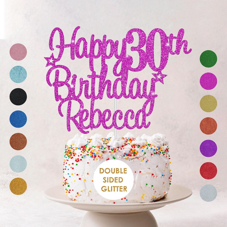 Personalised Happy Birthday Cake Topper Custom Cake Decoration with Any Name Age MultiColored Glitter Cake Topper 16th 18th 21st 30th 60th image 8