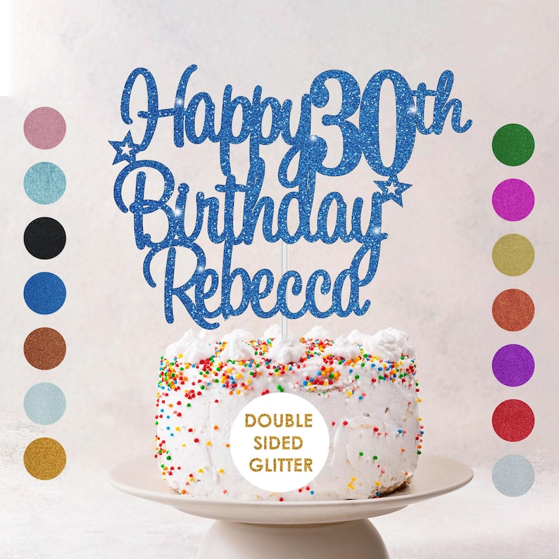 Personalised Happy Birthday Cake Topper Custom Cake Decoration with Any Name Age MultiColored Glitter Cake Topper 16th 18th 21st 30th 60th image 6