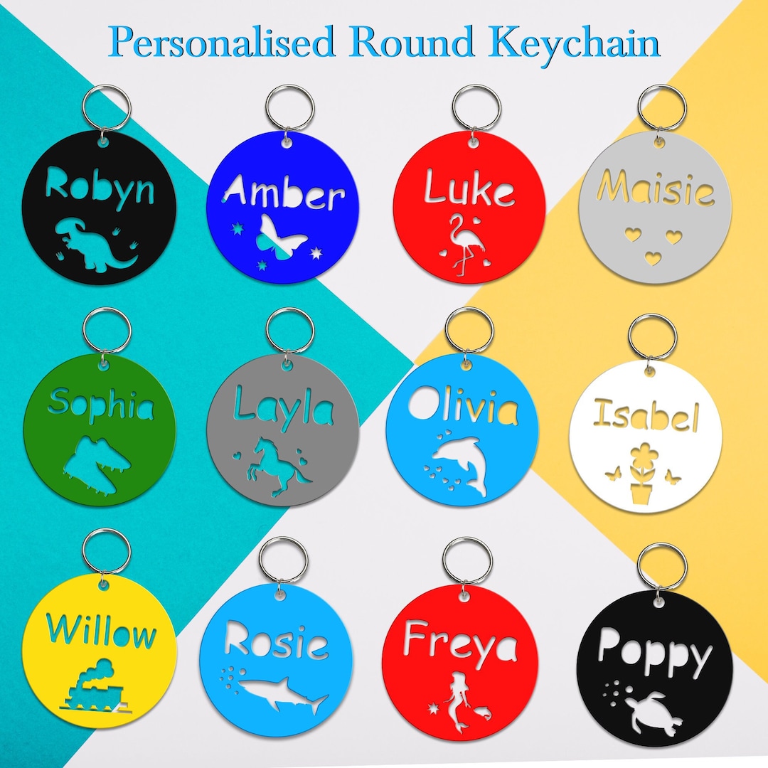 Children Key Rings Personalised Kids Round Key Ring School Bag Name Tag, Lunch Bag Keyring ...