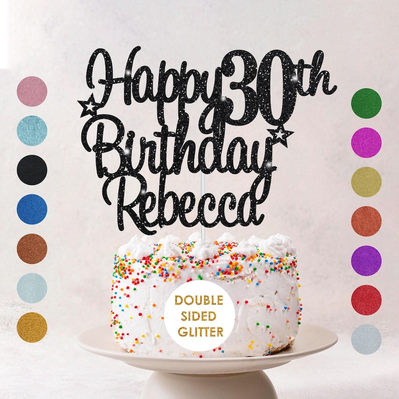 Personalised Happy Birthday Cake Topper Custom Cake Decoration with Any Name Age MultiColored Glitter Cake Topper 16th 18th 21st 30th 60th image 5