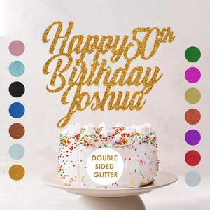 Personalised Happy Birthday Cake Topper Custom Cake Decoration with Any Name Age MultiColored Glitter Cake Topper 16th 18th 21st 30th 60th