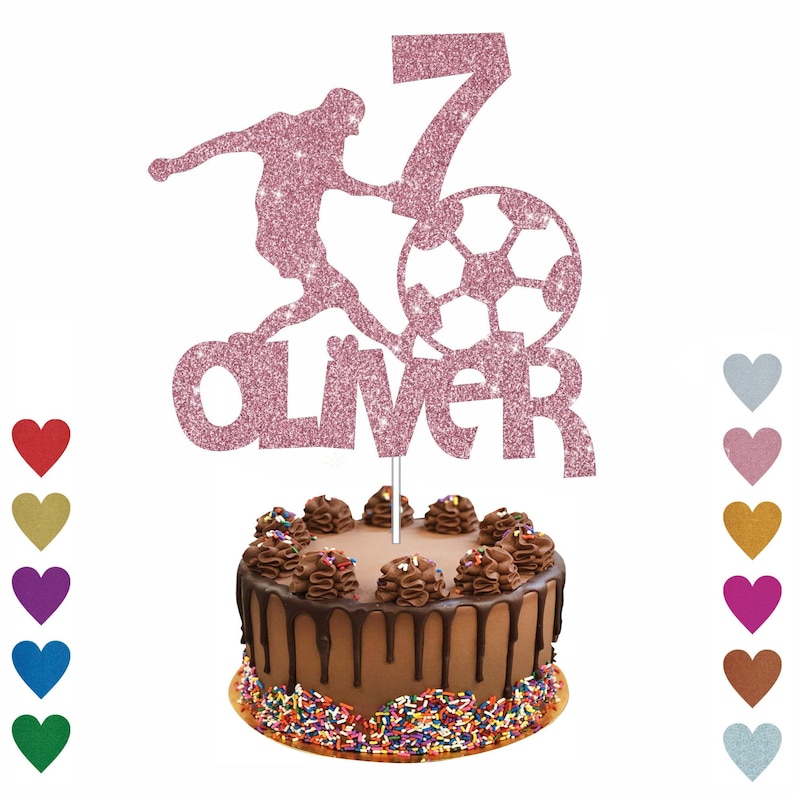 Personalised Football Cake Topper, Football Lover Cake Topper, Sport Cake Topper Personalised Any Name Any Age Custom Cake Topper Glitter Baby Pink