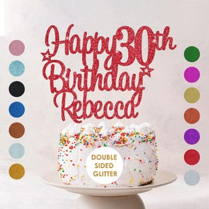Personalised Happy Birthday Cake Topper Custom Cake Decoration with Any Name Age MultiColored Glitter Cake Topper 16th 18th 21st 30th 60th image 4