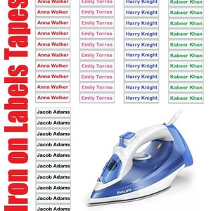 Iron on Name Labels, Personalised Iron on Name Labels, Iron on Labels for Clothing, Iron on Name Tags for School Uniform 10 25 50 75 100