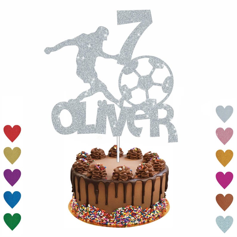 Personalised Football Cake Topper, Football Lover Cake Topper, Sport Cake Topper Personalised Any Name Any Age Custom Cake Topper Glitter image 2