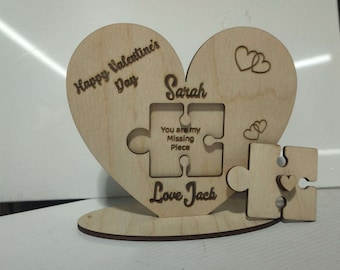 Personalised Wooden Gift You are my missing piece - Anniversary Gift, Valentines Day, Gift for her, gift for him Engraved Wooden Heart