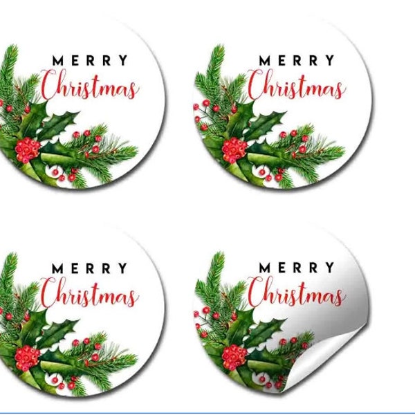 Cute Christmas Gift Label Stickers, Merry Christmas Gift Cute Greenery Holiday Wreath, Seals Custom Xmas Present Tags