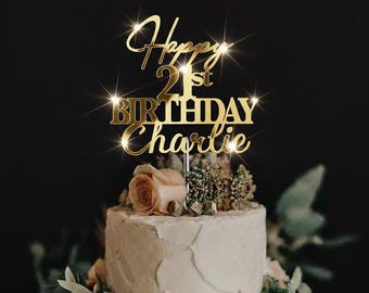 Personalised Happy Birthday Cake Topper with Name, Birthday Cake Toppers, Gold Cake Topper, Happy 30th 40th 50th Birthday, Acrylic Mirror