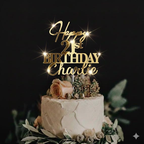 Personalised Happy Birthday Cake Topper with Name, Birthday Cake Toppers, Gold Cake Topper, Happy 30th 40th 50th Birthday, Acrylic Mirror