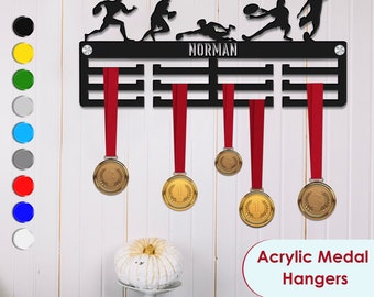 Personalised Rugby Medal Hanger Rugby Football Player Medal Holder Wall Rack Display Award Medal, Wall Art, Bedroom Sign, Acrylic Sign