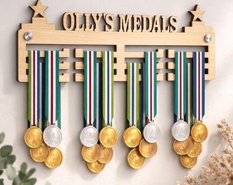 Personalised Medal Holder for Runners / Athletes | Custom Wooden Medal Display Hanger with Name | Gift for Swimming Dance Football Marathon