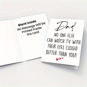 Funny Dad Card, Funny Fathers Day Card For Dad, Dad Father's Day Card For Him, Card For Dad Watch TV With Eyes Closed image 3