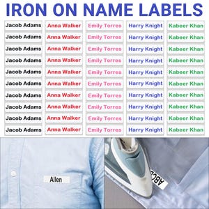 Iron on Name Labels Personalised Printed Name labels for clothes. School, Care home labels - perfect for school, daycare and nursing homes