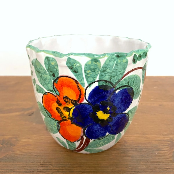 Vintage Fratelli Italian Pottery Plant Pot | Planter | Floral decoration | 1960s | Mid - Century | Hand Painted | Mid-Century Pottery