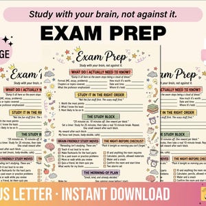 Exam Prep Survival Card Printable, Doodle Hand Drawn ADHD AuDHD College Neurodivergent Student Study Guide Worksheet, PDF Instant Download