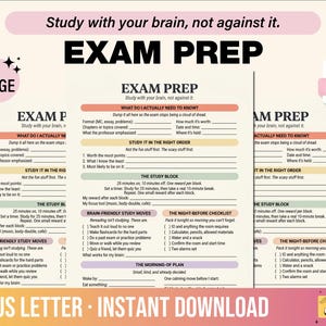 Exam Prep Survival Card Printable, Pastel Rainbow ADHD AuDHD College Student Study Guide Worksheet, Printable PDF Instant Digital Download