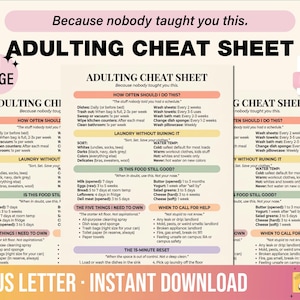 Adulting Cheat Sheet Printable, Pastel Rainbow ADHD AuDHD College Student Dorm Reference for First Apartment, Printable PDF Instant Download