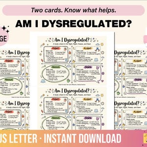 Scheda di controllo del corpo disregolato stampabile, scheda di riferimento ADHD per studenti universitari con reazione di lotta, fuga, congelamento, cerbiatto, PDF stampabile con download immediato