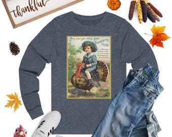 Vintage Thanksgiving Long Sleeve T-Shirt, Vintage Turkey Shirt, Thanksgiving Shirt, Thanksgiving Turkey Shirt, Women's Thanksgiving Shirt