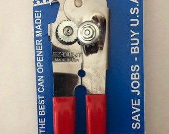 EZ-DUZ-IT Can Opener Red Handle. American made.