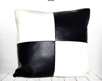 Faux leather cushion | Etsy Striped Black & White Faux Suede Pillow