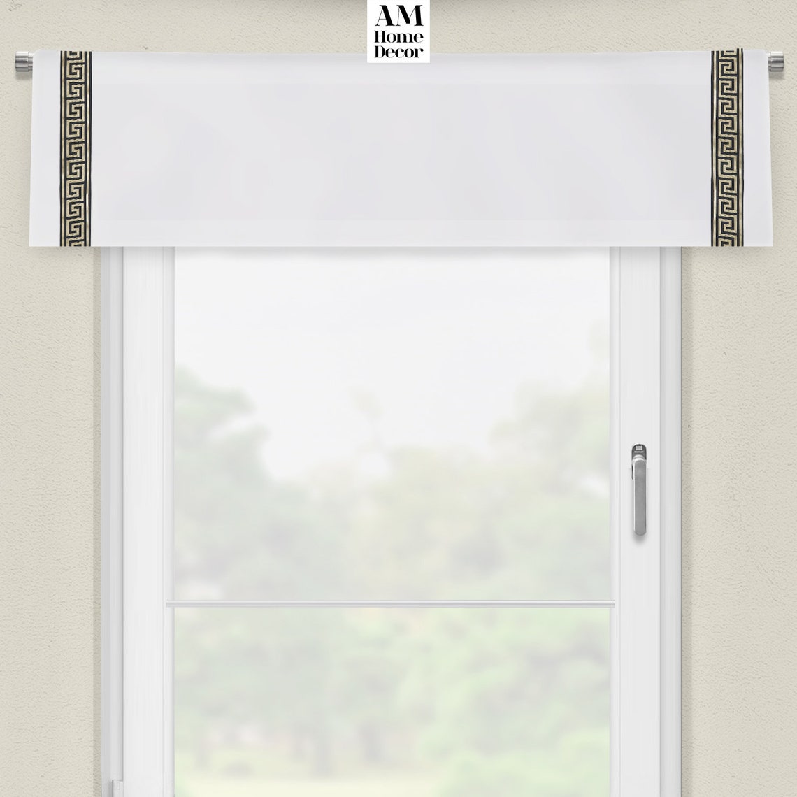 Greek Key Curtain / Solid White Valance With Black and Golden Etsy