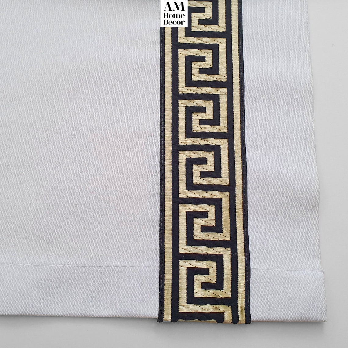 Greek Key Curtain / Solid White Valance With Black and Golden Etsy