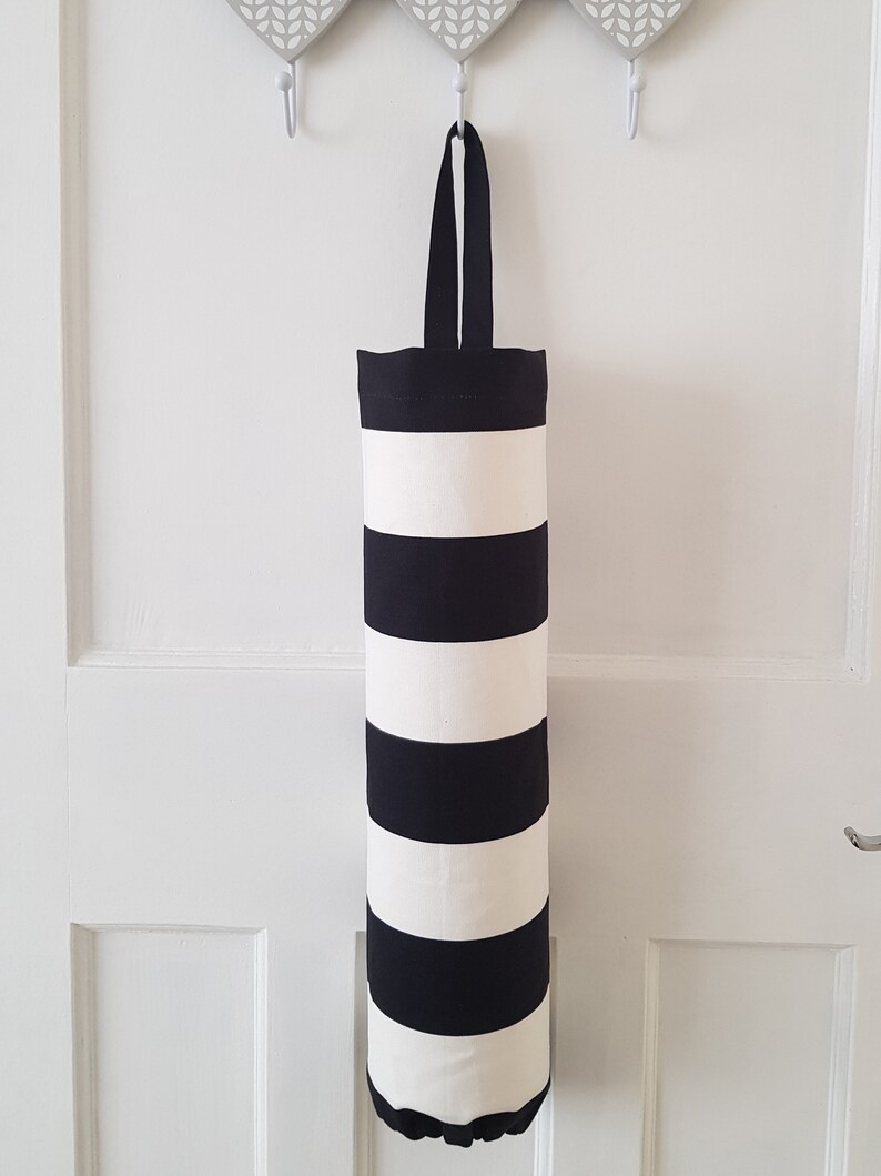 Large Plastic Bag Holder / Black-White Stripes / Plastic Bag Dispenser / Grocery Bag / Home Decor/ image 1