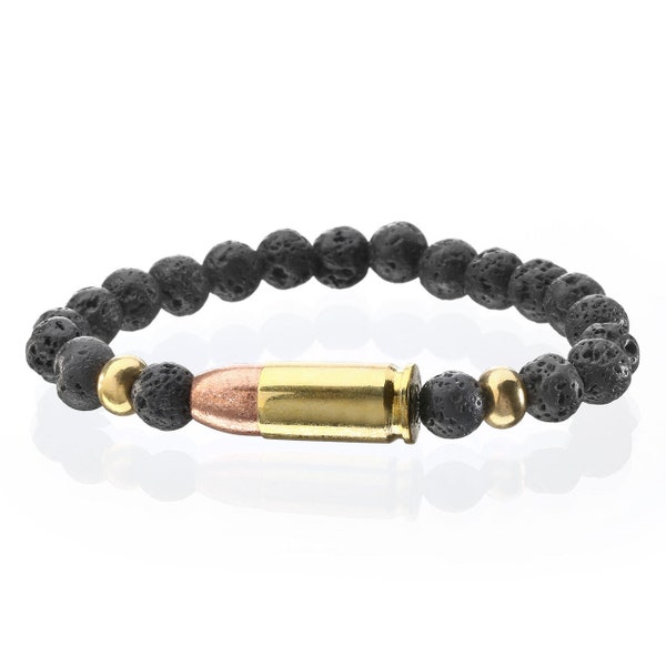 Bullet Elegance elastic bracelet "Lava only" - Handmade, elegant bead 9 mm cartridges Bracelet with beads - Lava stones