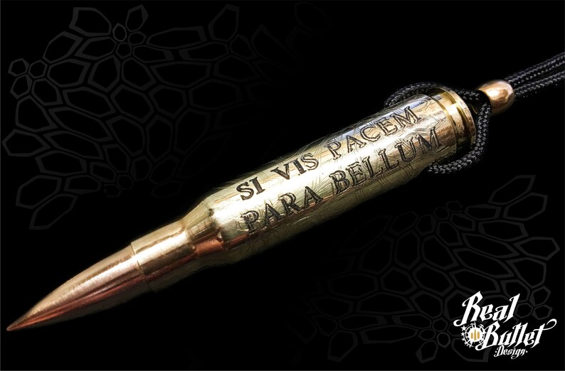 Kryptek Bullet si Vis Pacem Para Bellum .308win / 7,62x51 Unique, Handmade Necklace Made of Kryptek Bullet si Vis Pacem Para Bellum .308win / 7,62x51 Unique, Handmade Necklace Made of