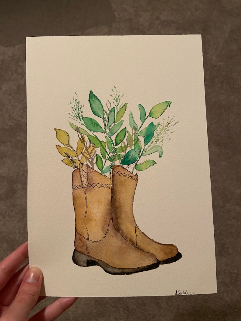 Cowboy Boots Illustrative Watercolor Original Artwork