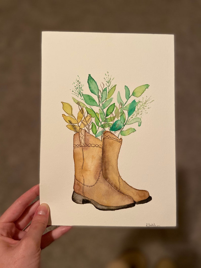 Cowboy Boots Illustrative Watercolor Original Artwork