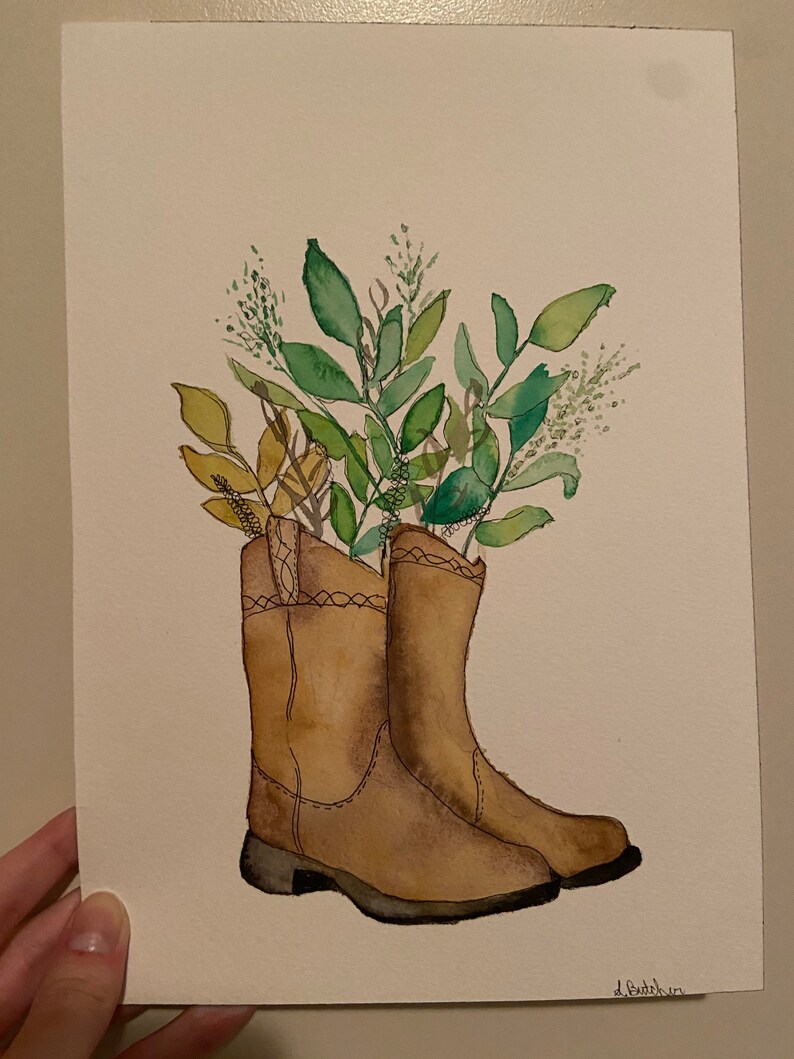 Cowboy Boots Illustrative Watercolor Original Artwork