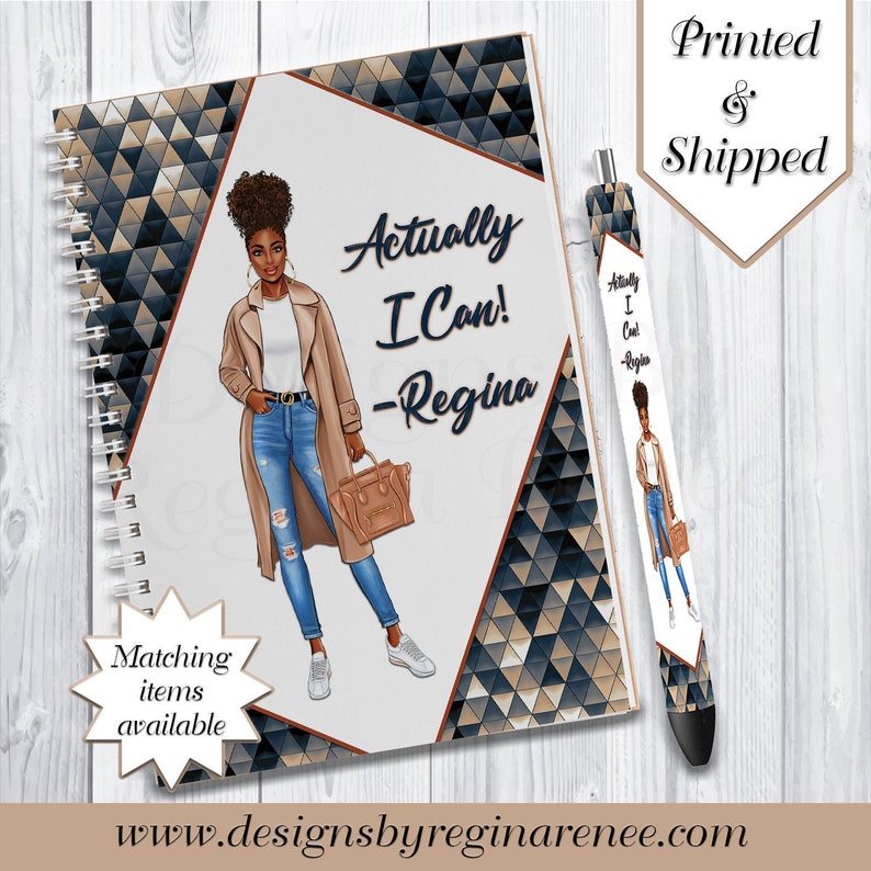 Actually I Can Spiral Notebook & Pen African American Woman Custom Pens Custom Notebooks Custom Journal Printed Notebooks image 1