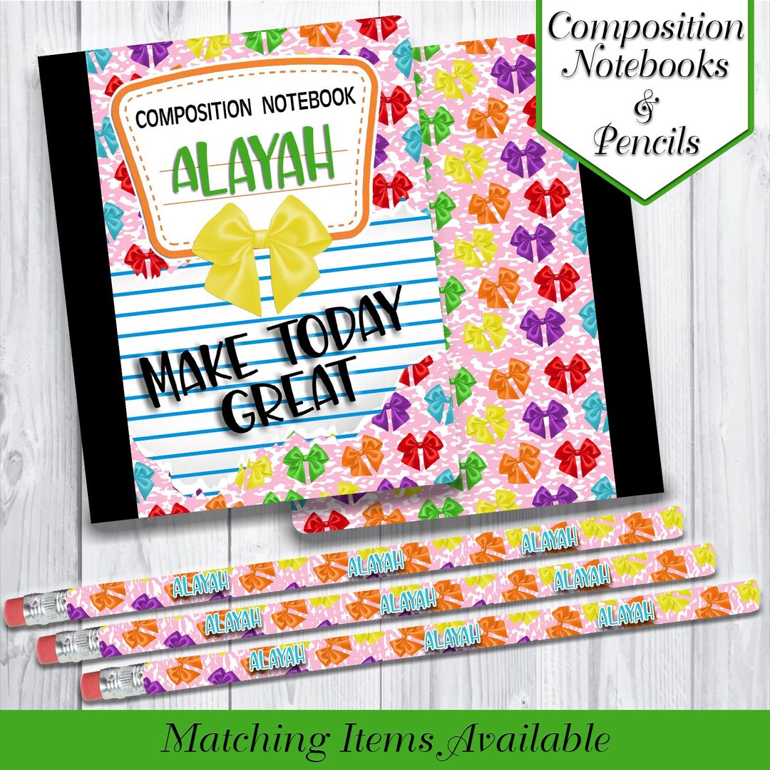Custom Bows Composition Notebook & Pencils | Composition Notebook ...