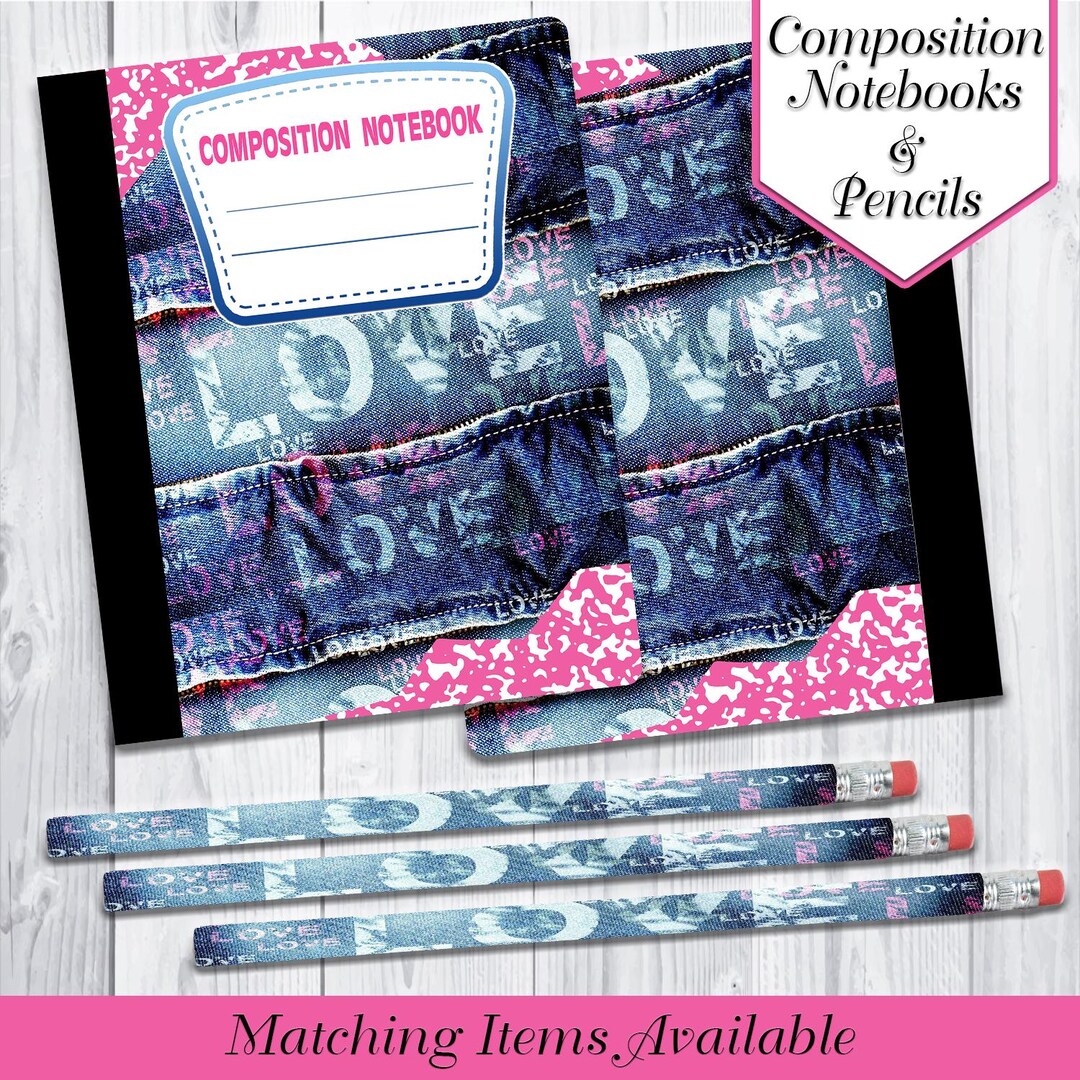 Compasition Notebook Back Denim Composition Notebook Cover & Pencils | Composition Notebook ...