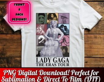 Projekt koszulki Lady Gagi z trasy koncertowej Eras, gwiazda popu PNG (pobieranie cyfrowe)