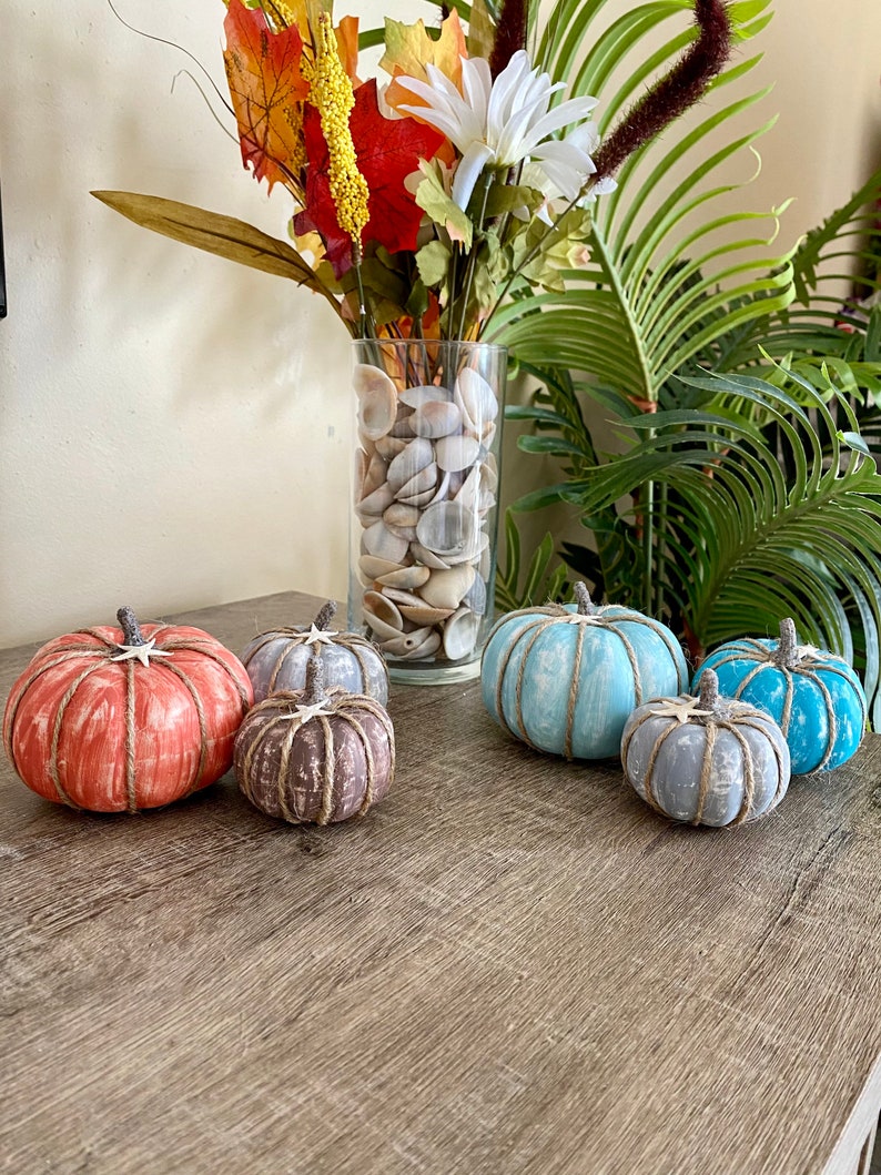 Set of Coastal Fall Pumpkin Decorbeachy Fall Decorbeachy Etsy
