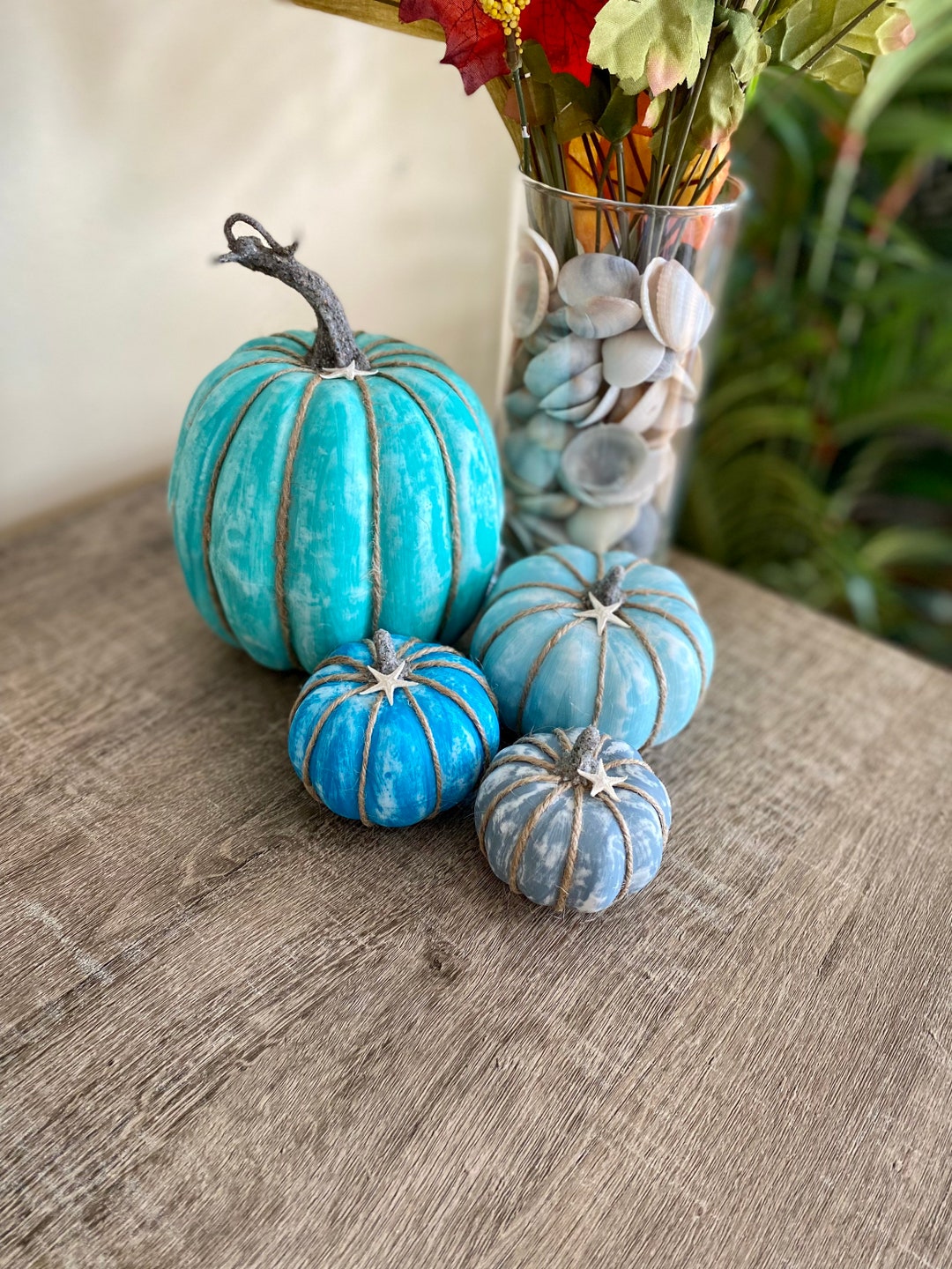 Set of Coastal Fall Pumpkin Decorbeachy Fall Decorbeachy Etsy