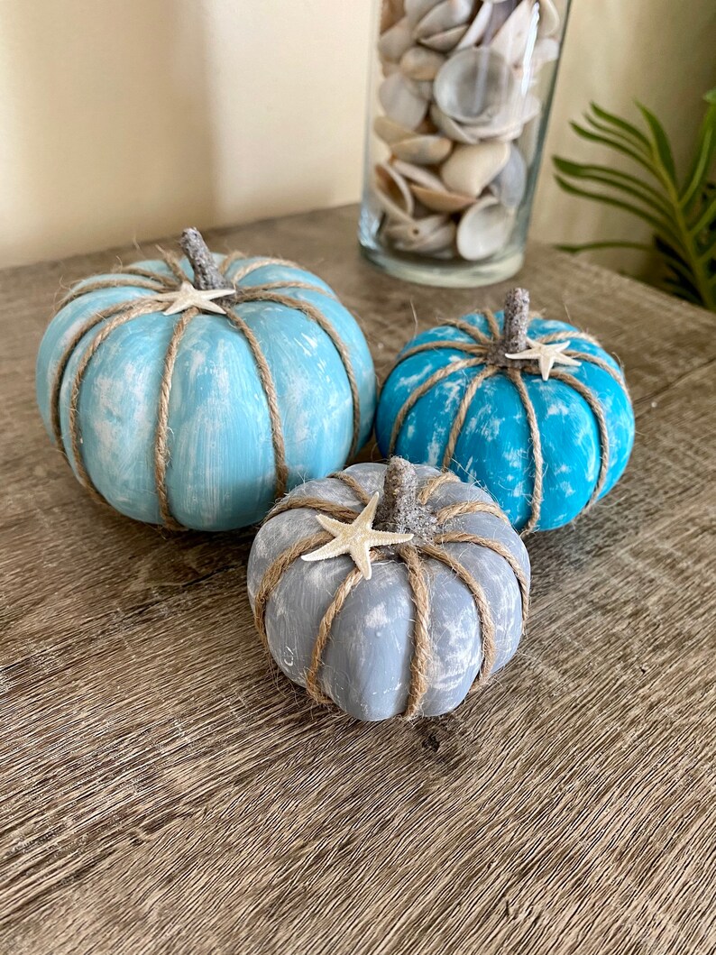 Set of Coastal Fall Pumpkin Decorbeachy Fall Decorbeachy Etsy