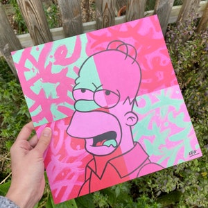Stampa d'arte astratta dei pesi massimi quadrati di grandi dimensioni di Homer Simpson
