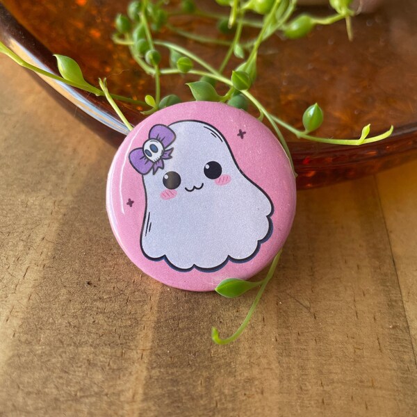 Cute Ghost Button | Pastel Goth Girlie Ghost Pinback Button | Pink Spooky Kawaii 1.25" Circle Badge