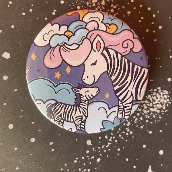 Zebra Family Button | Pastel Whimsical Galaxy Mommy and Me Pinback Button | Zebra Kiss Muted Cosmic 2.25" Circle Badge | mothers day gift